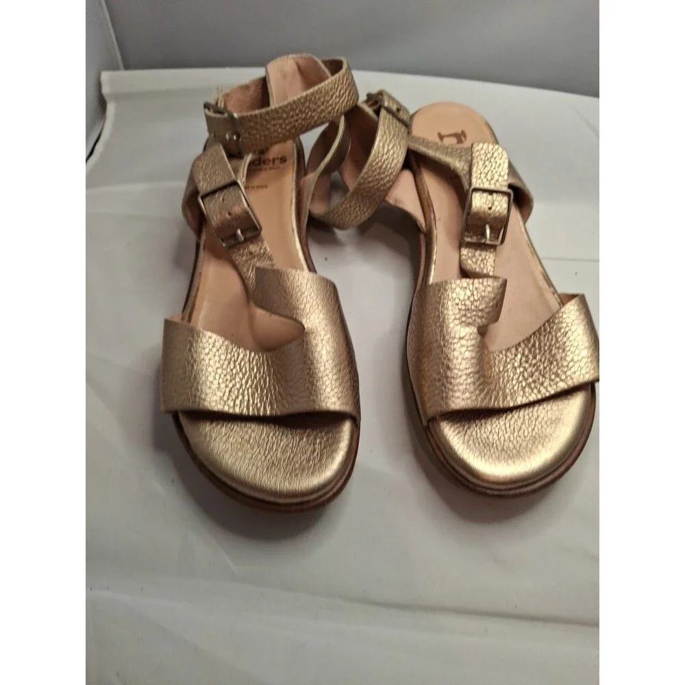WONDERS Leather Wrap Around Ankle Women's Gold Sandals Size 37 (6.5)